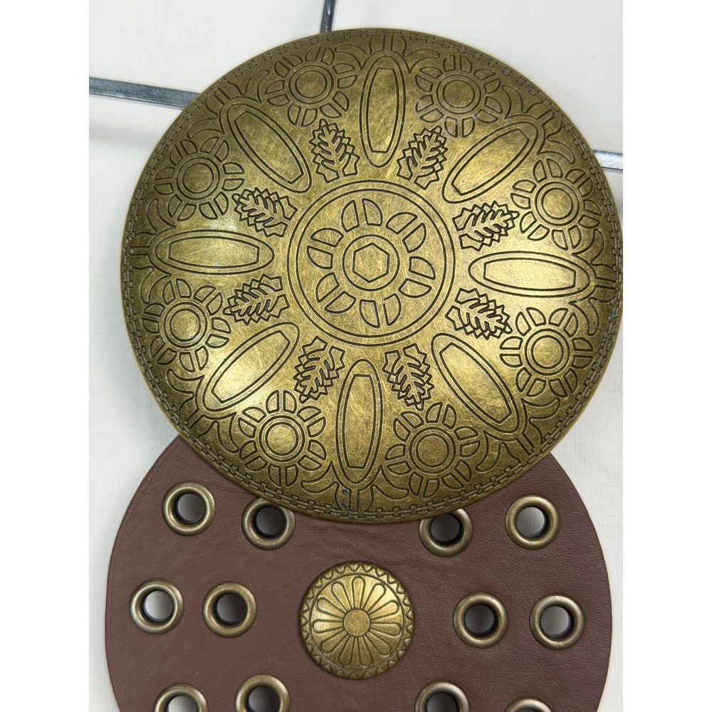Brown Boho Concho Belt Antiqued Brass Medallion Grommet Western 42" Statement - Picture 3 of 5